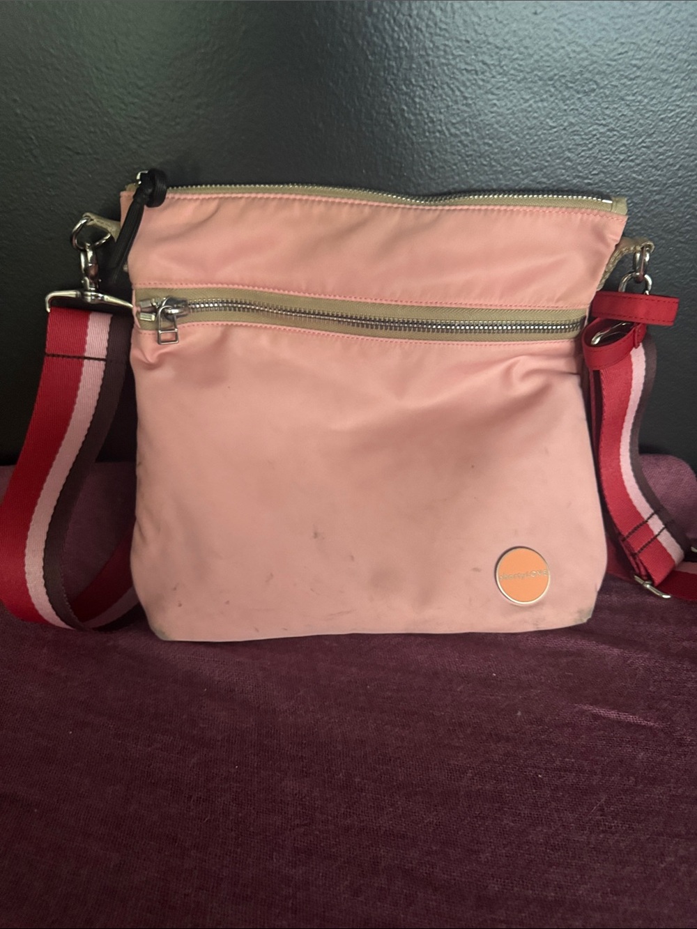 Pink Crossbody Bag with Red Strap - shortyLOVE